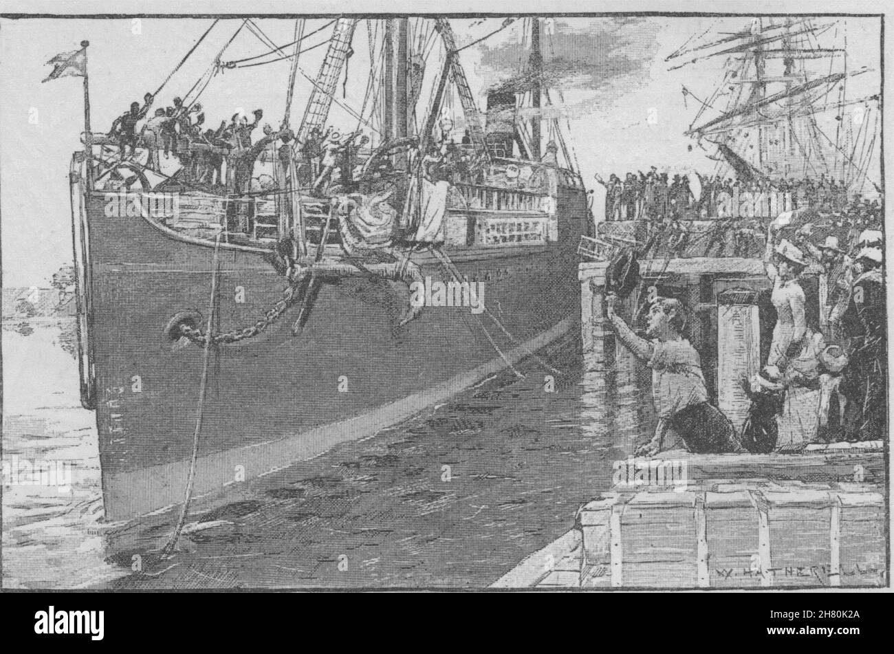 Sistema di cottura a vapore lasciando Brisbane con i minatori. Brisbane. Australia 1890 antica stampa Foto Stock
