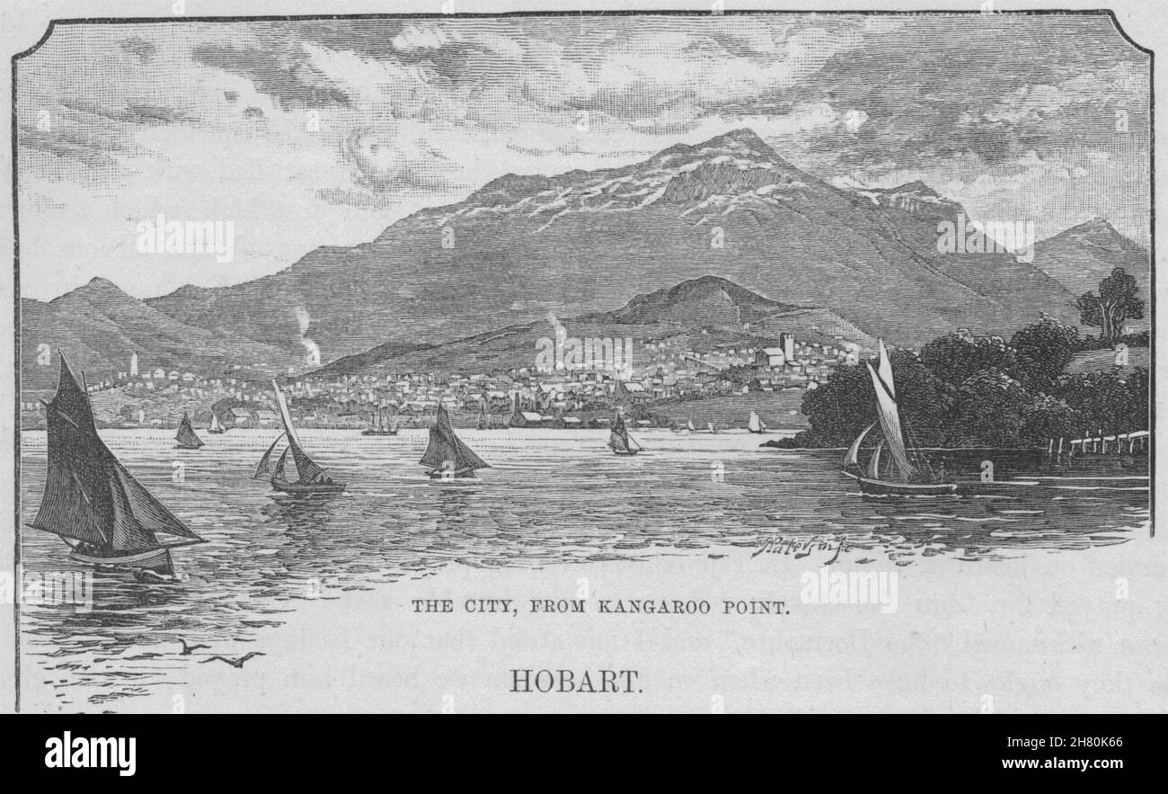 La città di Kangaroo Point. Hobart. Australia 1890 antica stampa Foto Stock