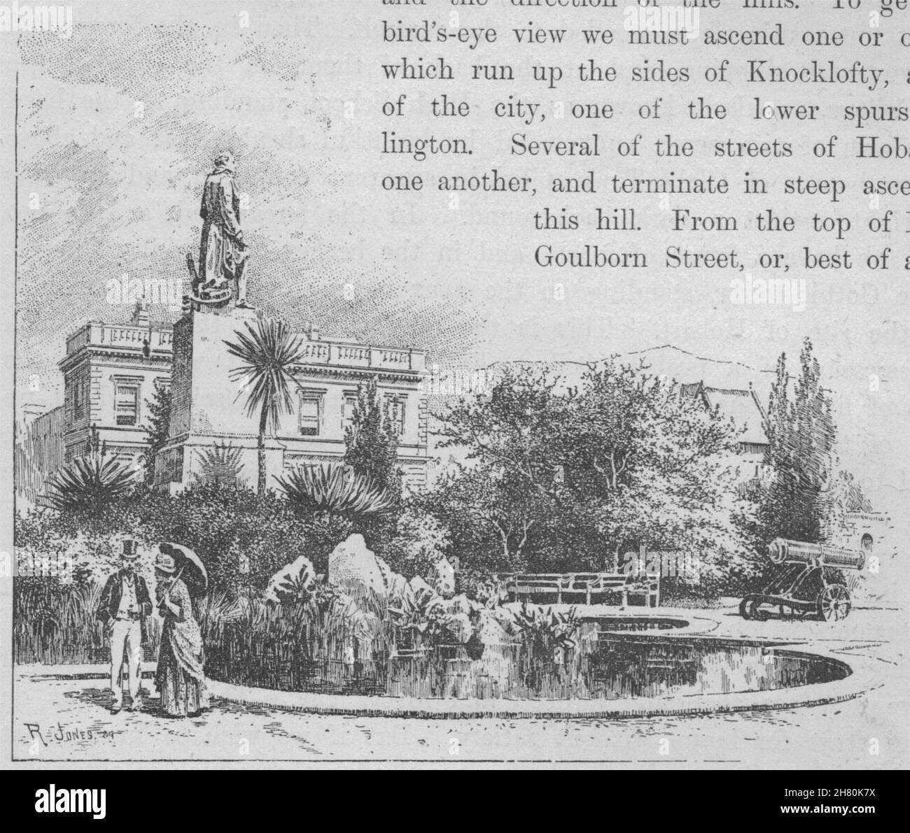 Il monumento di Franklin, Franklin Square. Hobart. Australia 1890 antica stampa Foto Stock