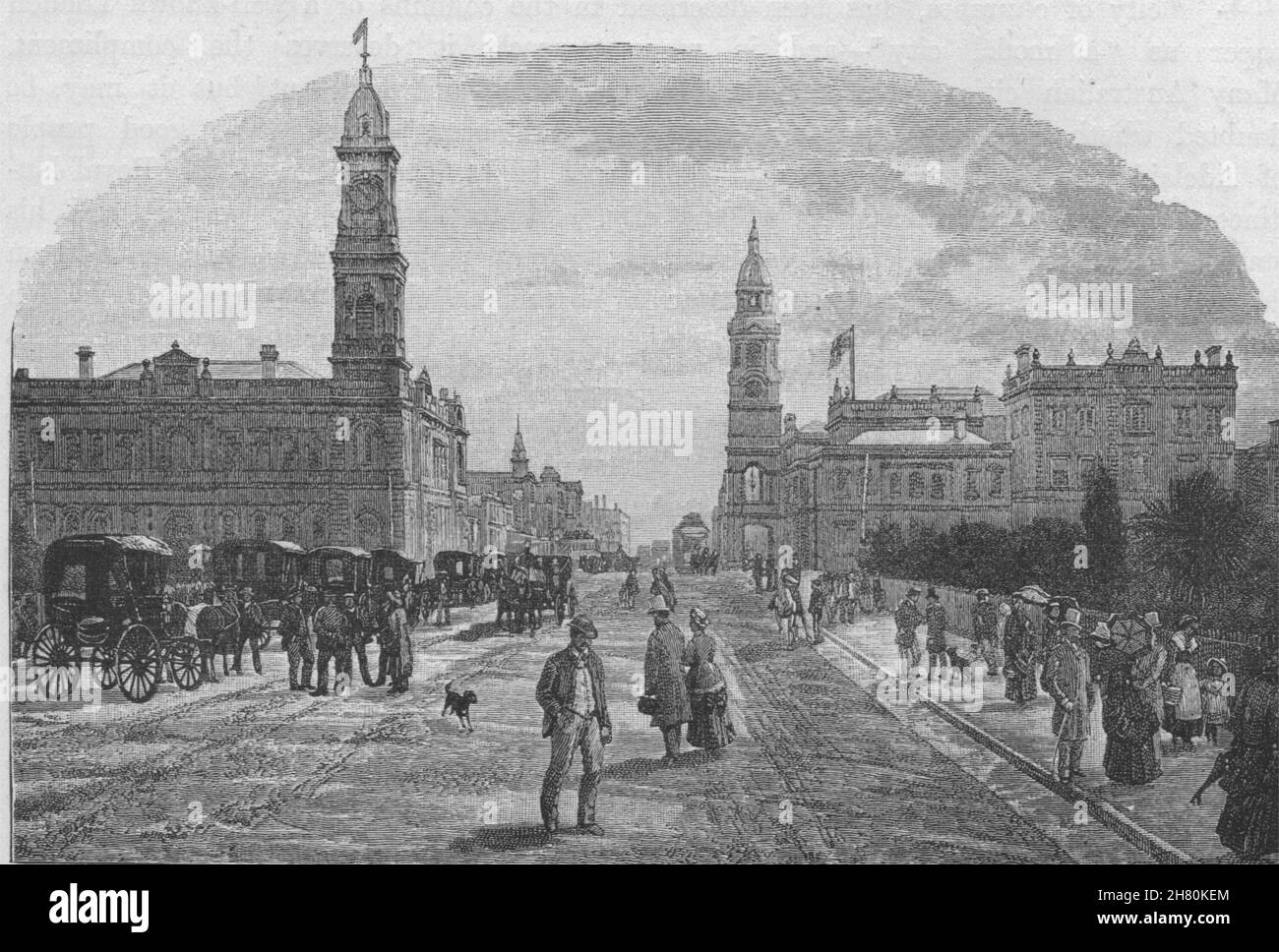 King William Street. Adelaide. Australia 1890 antica immagine di stampa Foto Stock