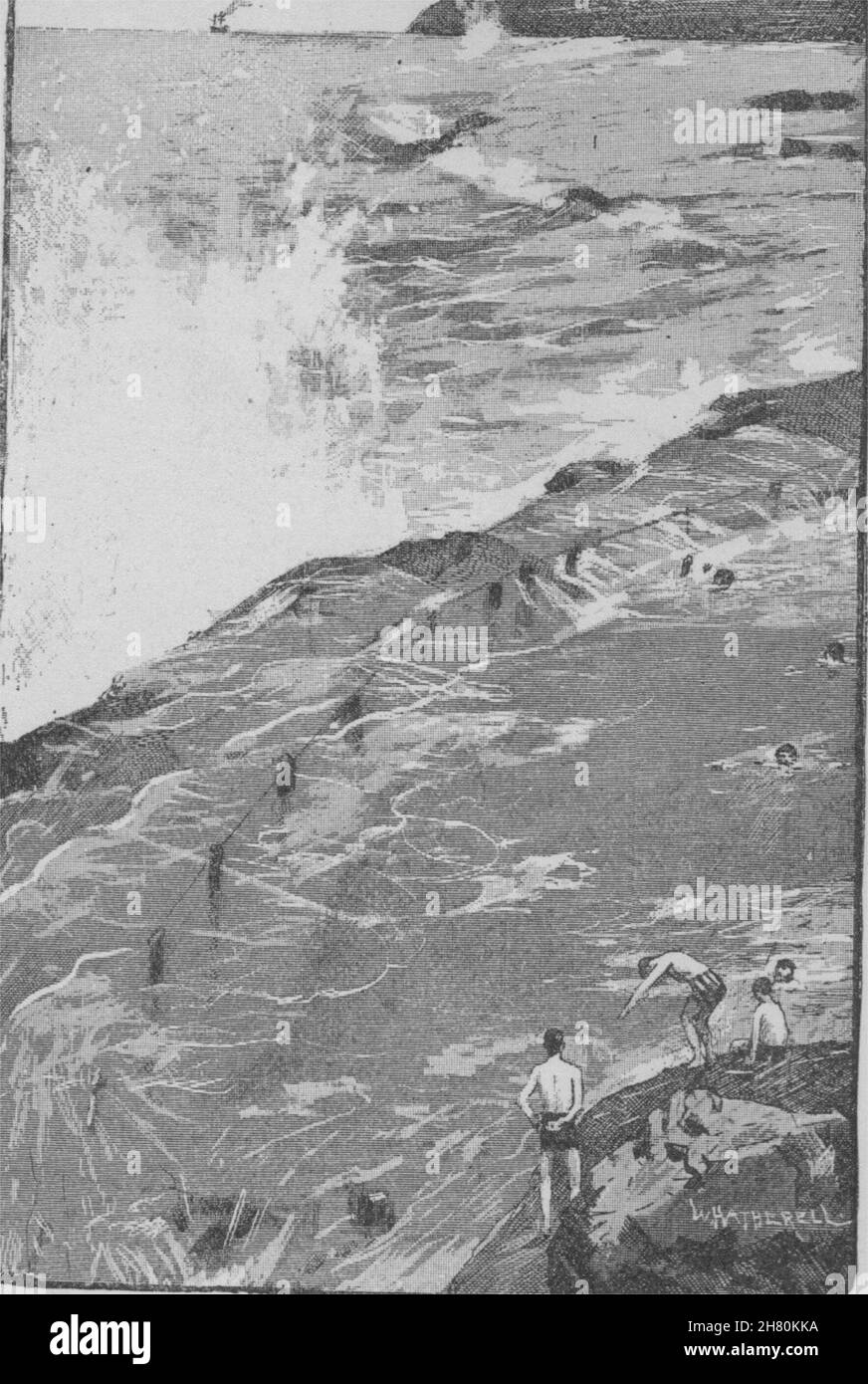 Il luogo balneare, Newcastle. La Hunter Valley. Australia 1890 antica stampa Foto Stock