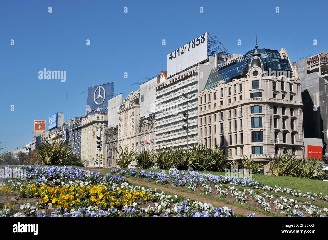 Fiori letto sul 9 luglio avenue, Buenos Aires, Argentina Foto Stock