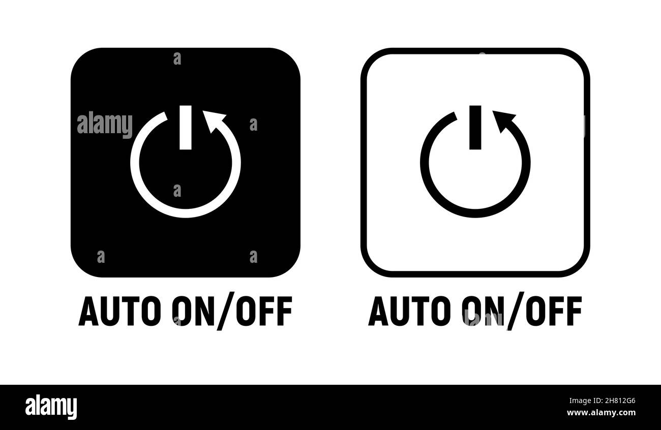 Icona di spegnimento automatico interruttore di accensione automatica. Accensione automatica della luce del pulsante di accensione automatica del motorino di avviamento Illustrazione Vettoriale