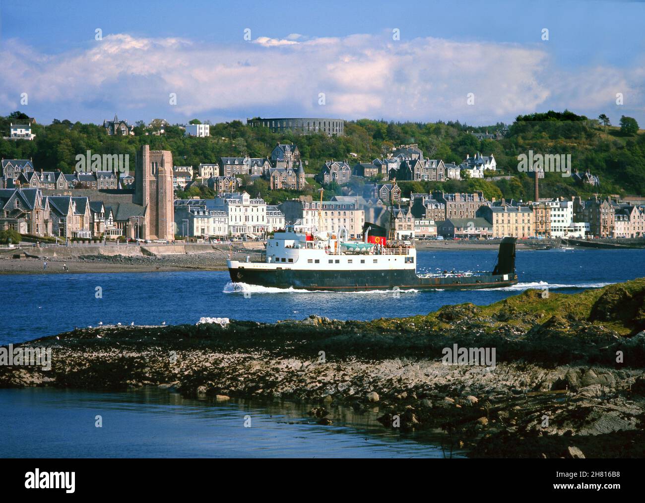 Il Calmac vesel MV Arran parte Oban negli anni '70 Foto Stock