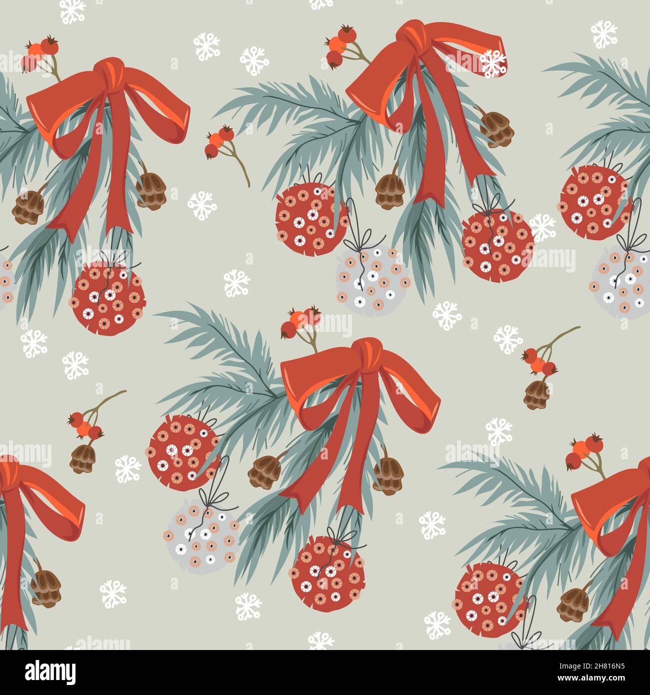 Natale senza cuciture modello senza fine con ramo di abete rosso. Texture decorativa ripetibile per Natale con elementi naturali, vettore illustrati Illustrazione Vettoriale