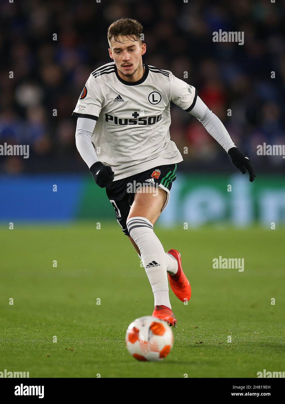 Ernest Muci di Legia Varsavia durante la partita di calcio Leicester City / Legia Varsavia, UEFA Europa League , King Power Stadium, Leicester, UK-25 novembre 2021 Foto Stock