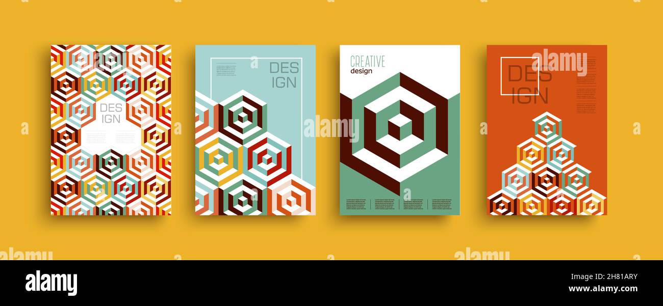 Set di modelli di banner astratti per il disegno di forme geometriche. Pacchetto creativo e moderno di carte di presentazione per affari o brochure di fondo con copia spa Illustrazione Vettoriale