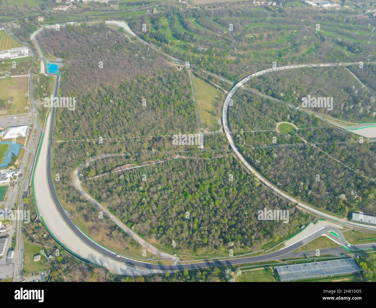 Veduta aerea dell'Autodromo Nazionale di Monza, cioè una pista situata vicino alla città di Monza, a nord di Milano, in Italia. Fuco di Monza. Foto Stock