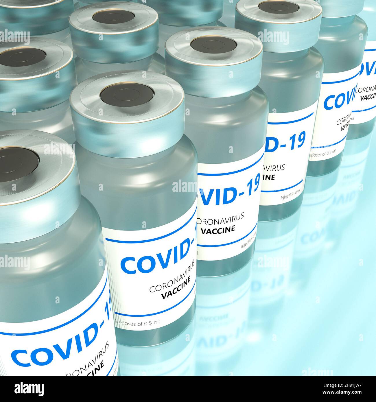 flaconcini di vaccino covid-19. rendering 3d Foto Stock