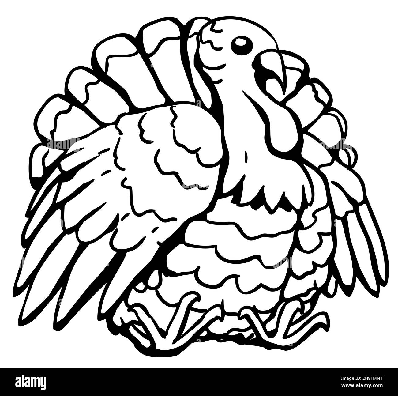 Tacchino uccello seduta stencil nero, illustrazione vettoriale, orizzontale, isolato Illustrazione Vettoriale