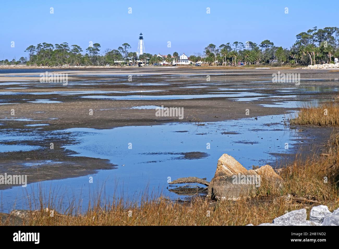 Cape San Blas Light, faro spostato a Port St. Joe a causa di erosione della spiaggia, Gulf County, Florida, Stati Uniti / Stati Uniti d'America Foto Stock