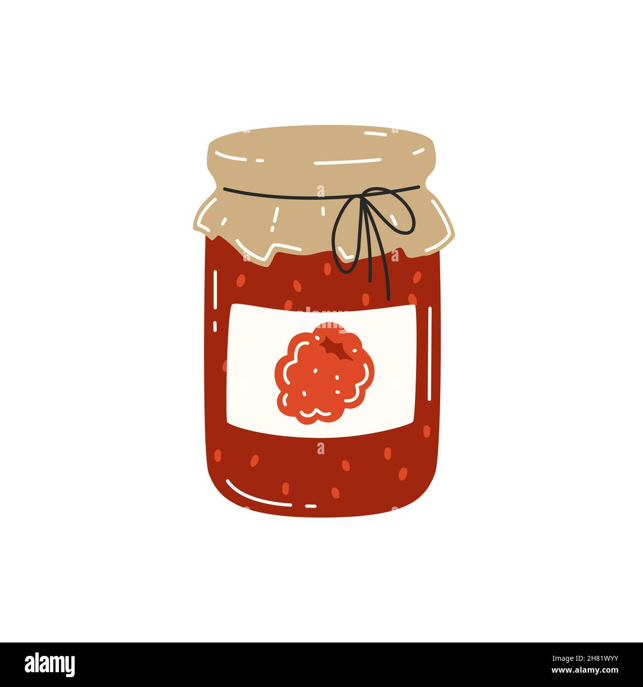Marmellata di lamponi in vaso di vetro su sfondo bianco. Illustrazione piatta vettoriale Illustrazione Vettoriale