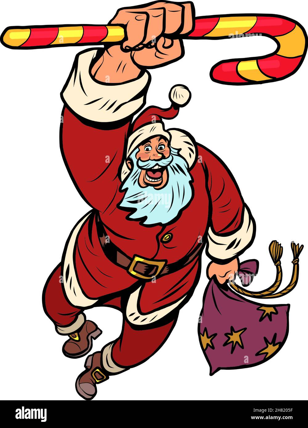 babbo natale con dolce caramella di natale, regali di capodanno Illustrazione Vettoriale