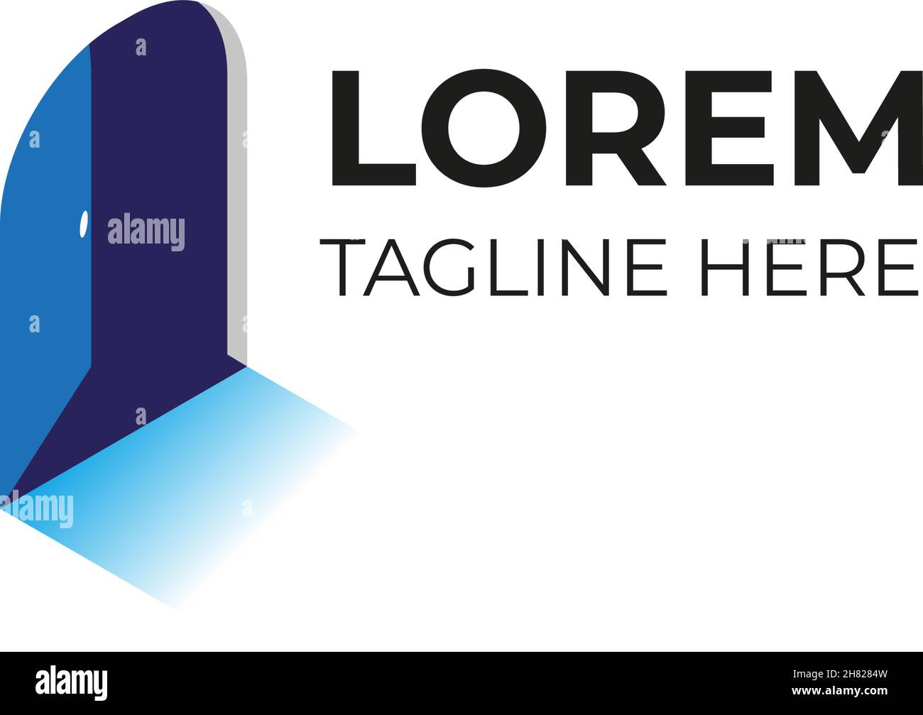 logo della portiera aperta. Apri la porta, dentro e fuori il concetto creativo simbolo. Entra, esci, agenzia immobiliare astratto business logo. Mobili per la casa, interni delle camere Illustrazione Vettoriale