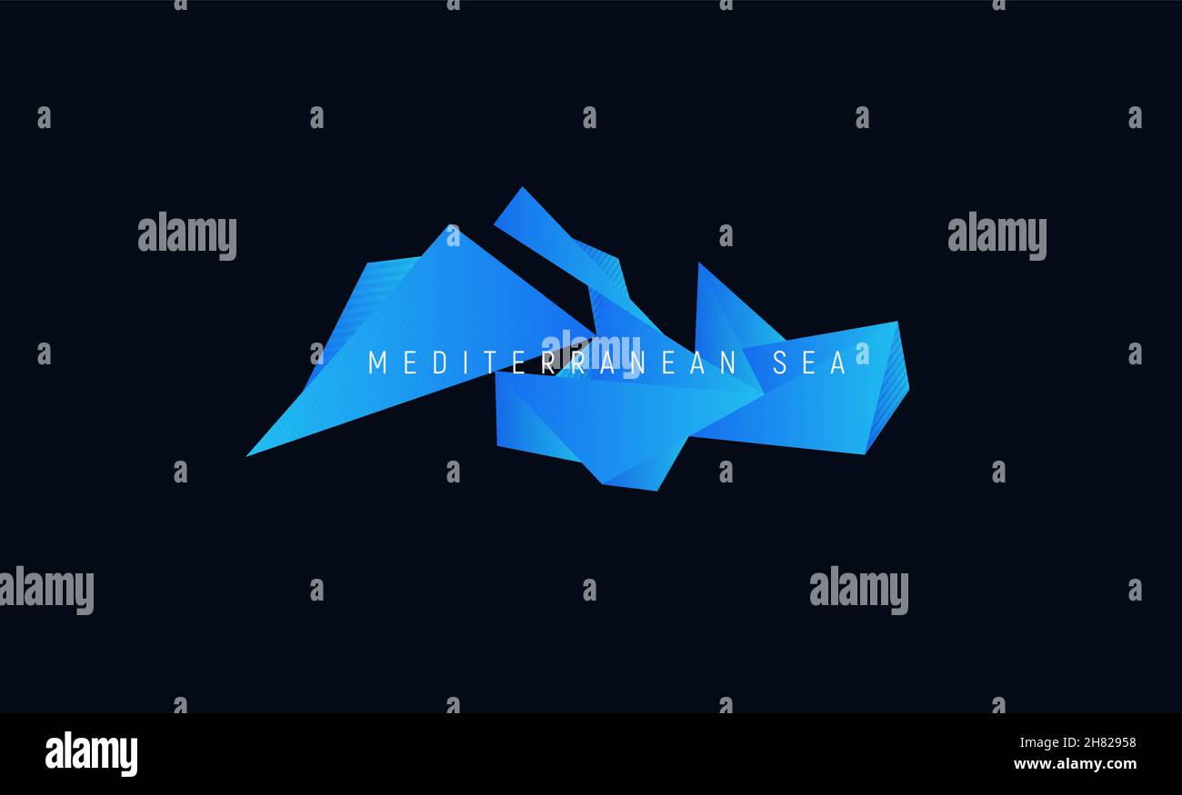 Il Mar Mediterraneo, carta origami stile, mappa geografica, basso polidisegno grafico. Illustrazione vettoriale. Illustrazione Vettoriale