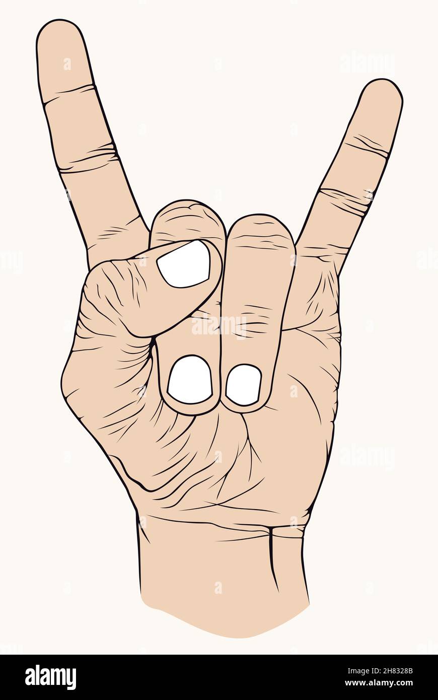 Mano con simbolico, buono, rock, musica, bello Illustrazione Vettoriale