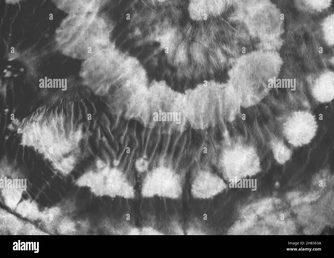 Tessuto tie-dye. Camicia batik grigia. Astratto Watercolor Caleidoscopio. Tie-Dye Art Design. Pittura d'amore artistica. Vecchi modelli Swirl. Hippie Rock Texture. Foto Stock