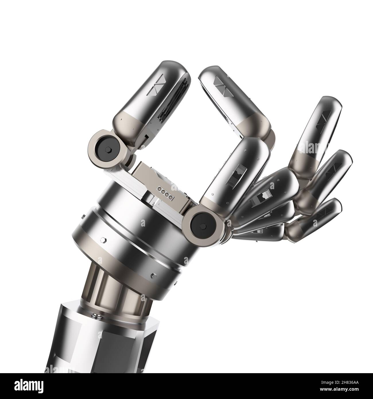 rendering 3d con mano robotica o cyborg vuota isolata su bianco Foto Stock