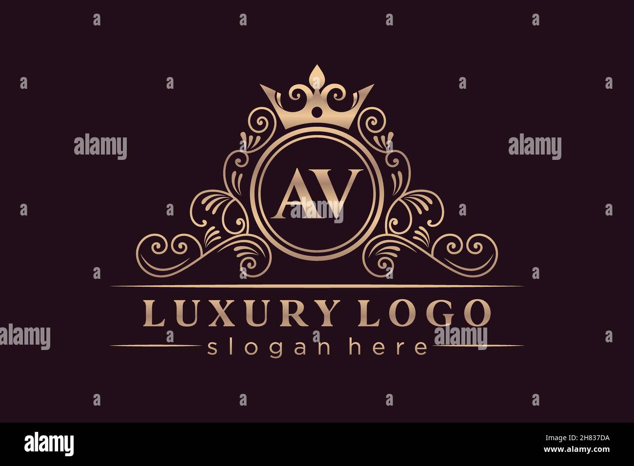 AV Initial Letter Oro calligrafico femminile floreale a mano disegnato araldico monogramma antico vintage stile lusso logo design Premium Illustrazione Vettoriale