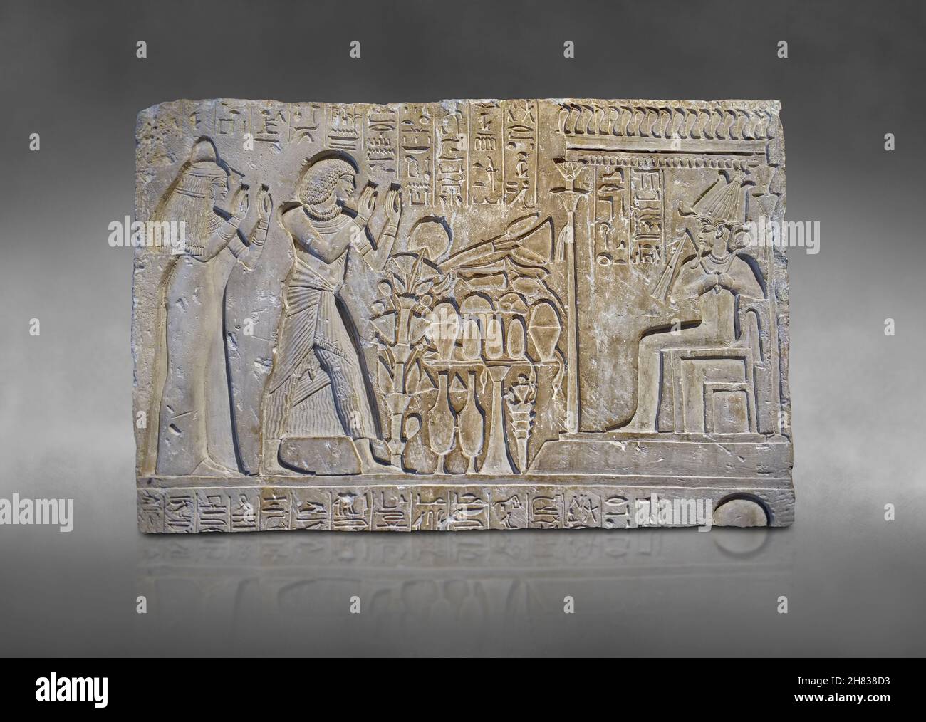 Antico rilievo egiziano dalla tomba di Meri - re, 1410–1372 a.C., XVIII dinastia, regno di Amenhotep III, Saqqara. Kunsthistorisches Muesum V Foto Stock