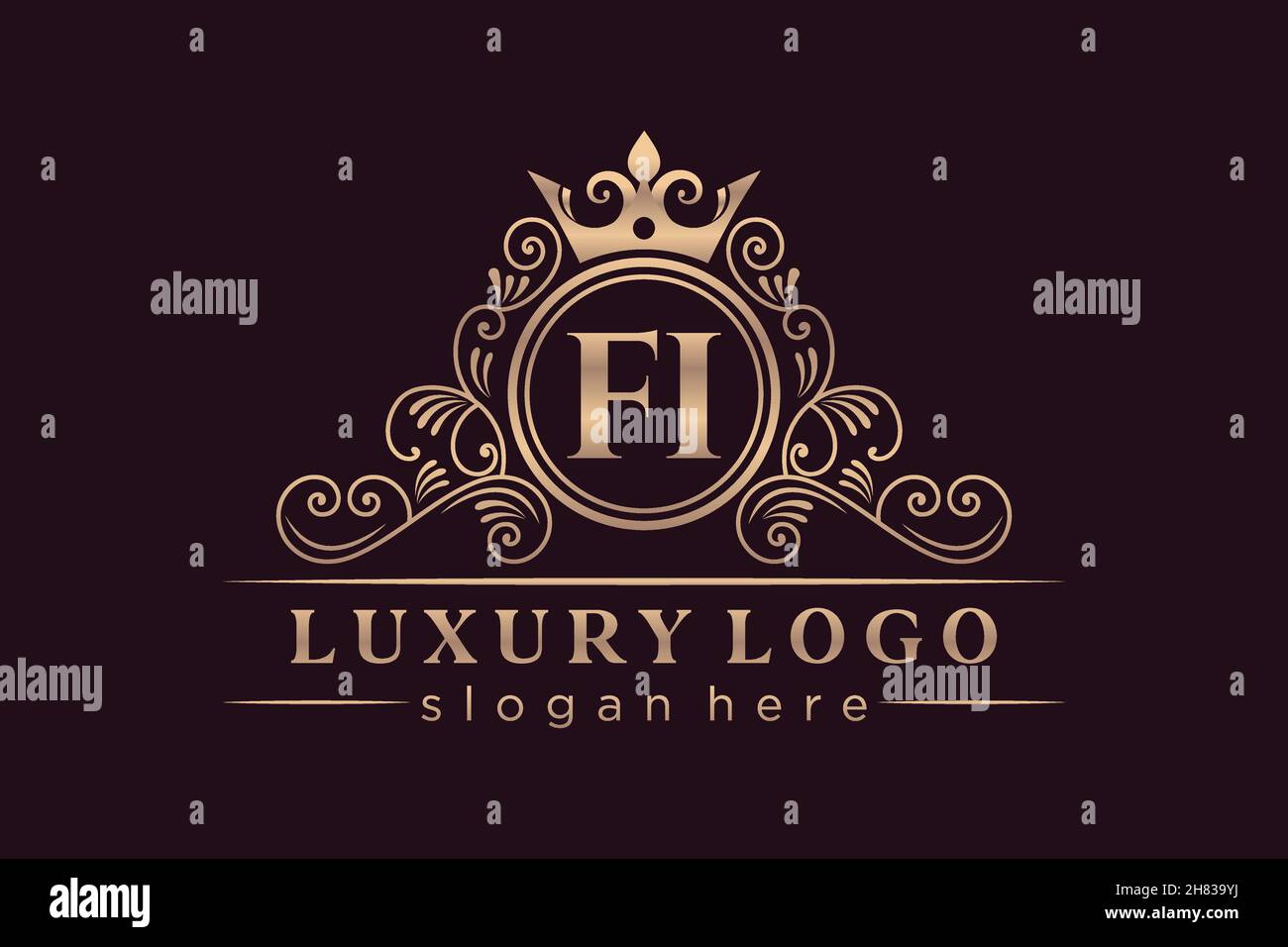 FI Initial Letter Oro calligrafico femminile floreale a mano araldico monogramma antico vintage stile lusso logo design Premium Illustrazione Vettoriale