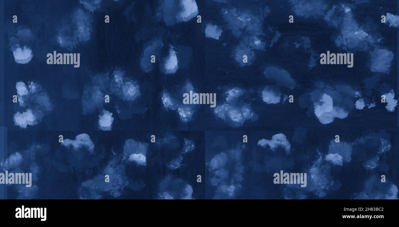 Colore vernice sfondo acqua. Stampa acrilica indaco in denim. Superficie artigianale artistica. Colore acqua astratto. Stampa gradiente. Superficie artigianale artistica. Indigo D Foto Stock