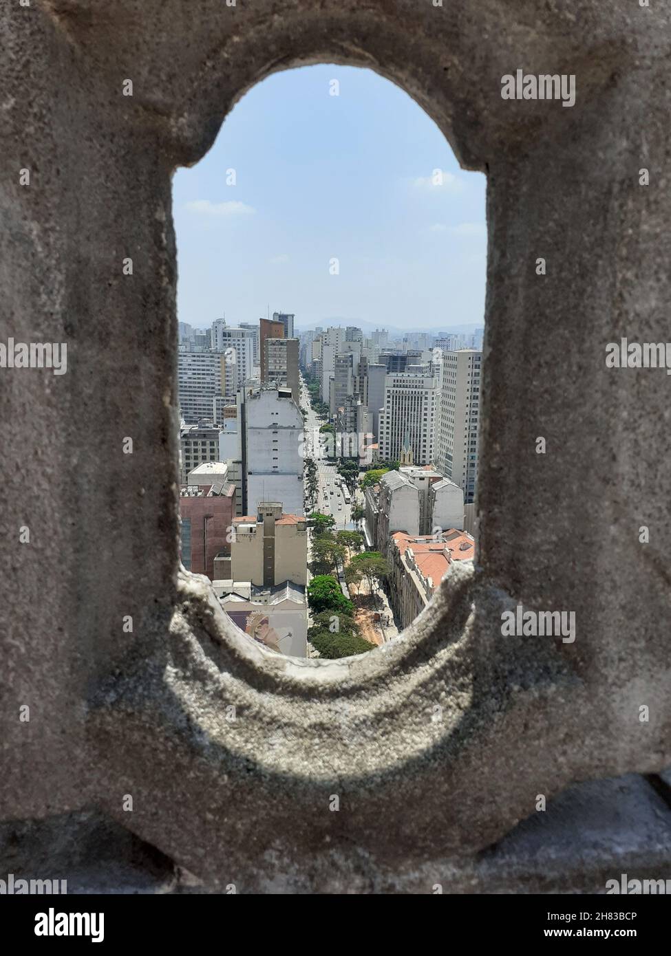 Edifico Martinelli: Vista aerea della città di São Paulo, attraverso la costruzione. San Paolo, Brasile. Foto Stock