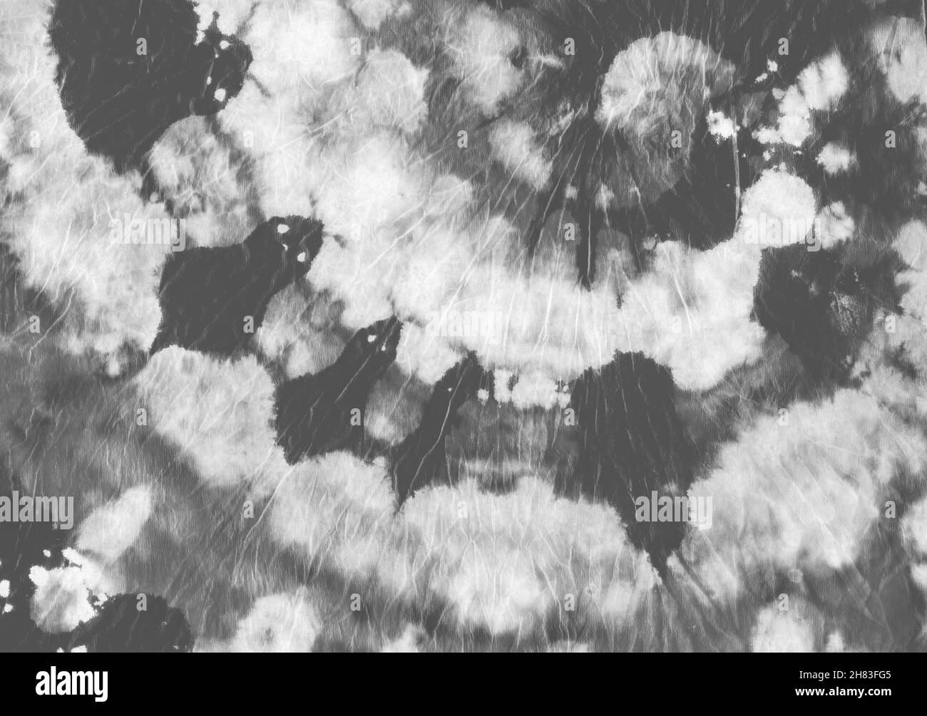 Tessuto tie-dye. Camicia bianca Batik. Pittura astratta ad acquerello. Tye Die Art Patterns. Abito antico artistico. Ripetizione circolare grunge. Hippie tinto Backgr Foto Stock