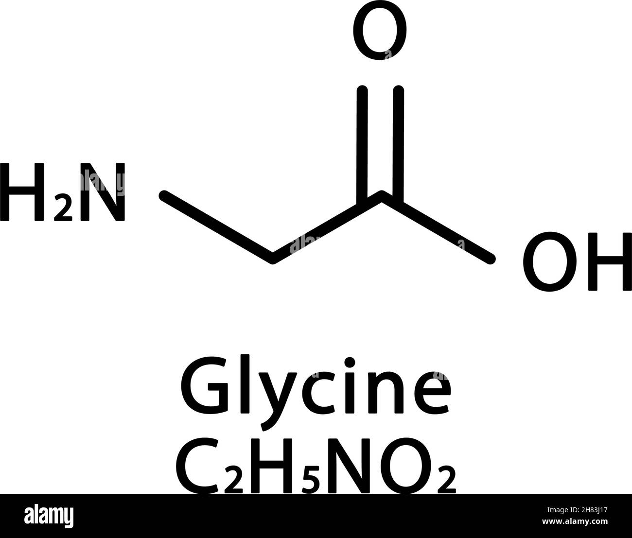 Struttura molecolare della glicina. Formula chimica scheletrica della glicina. Illustrazione del vettore della formula molecolare chimica Illustrazione Vettoriale