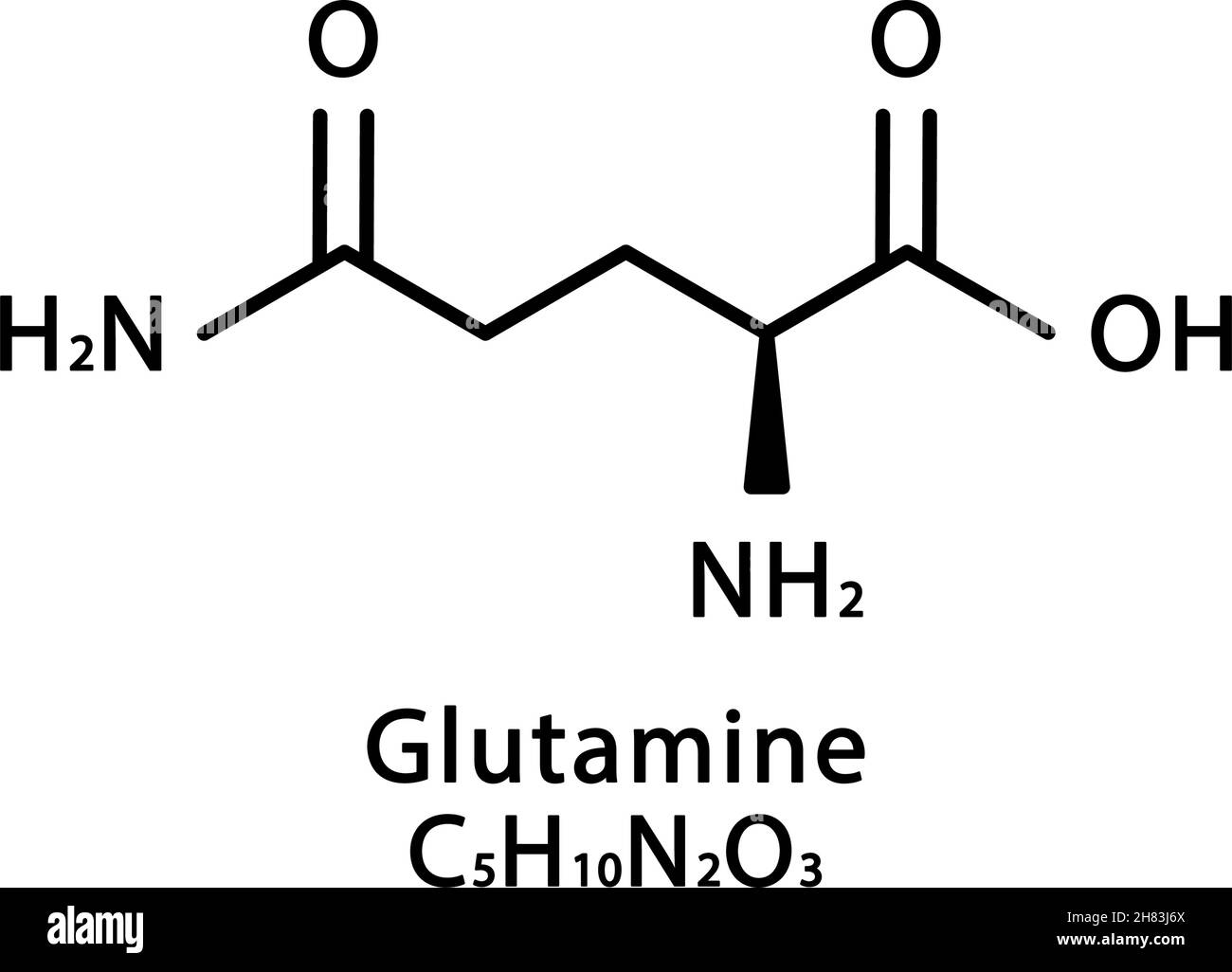 Struttura molecolare della glutammina. Glutammina scheletrica formula chimica. Illustrazione del vettore della formula molecolare chimica Illustrazione Vettoriale