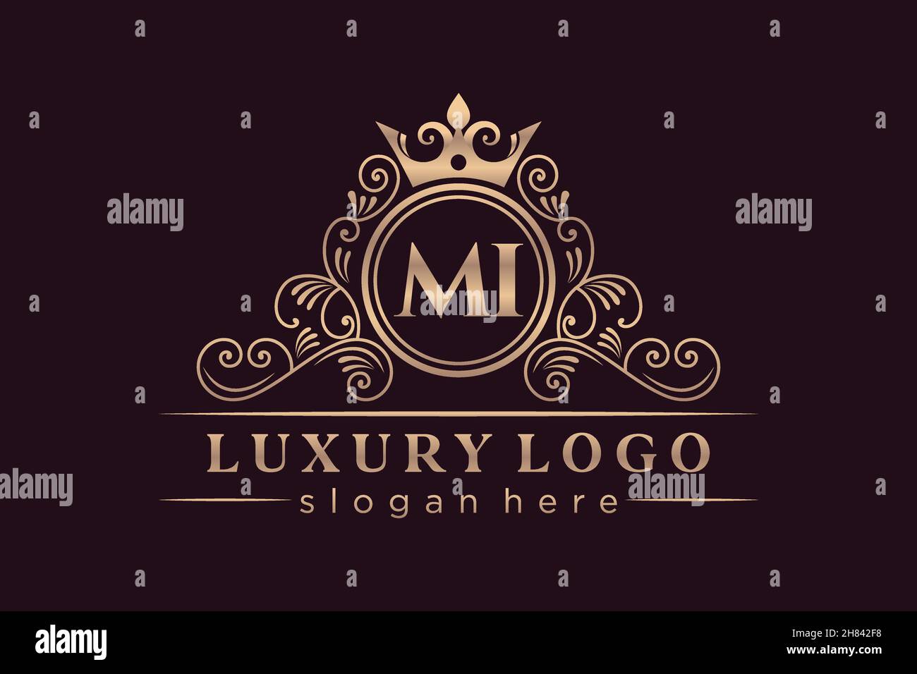 MI Initial Letter Oro calligrafico femminile floreale a mano araldico monogramma antico vintage stile lusso logo design Premium Illustrazione Vettoriale