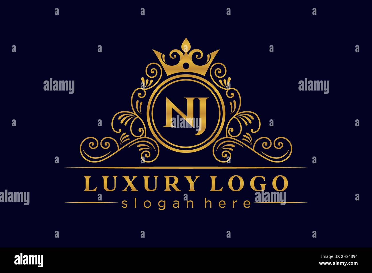 NJ Initial Letter Oro calligrafico femminile floreale a mano disegnato araldico monogramma antico vintage stile lusso logo design Premium Illustrazione Vettoriale