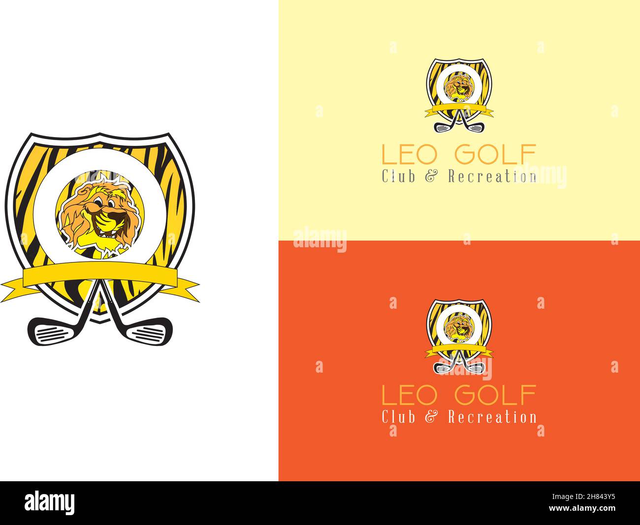 Il concetto del marchio di golf con leone, randelli di golf e uno scudo  Immagine e Vettoriale - Alamy