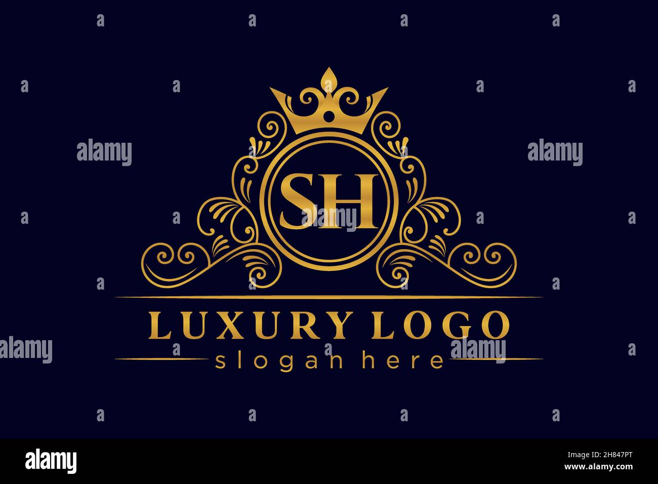 SH Initial Letter Oro calligrafico femminile floreale a mano disegnato araldico monogramma antico vintage stile lusso logo design Premium Illustrazione Vettoriale