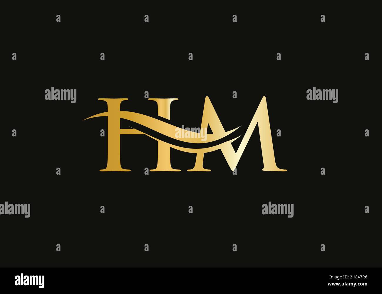 Logo Premium Letter HM con concetto di onda d'acqua. HM design con logo lettera e moderno alla moda Illustrazione Vettoriale