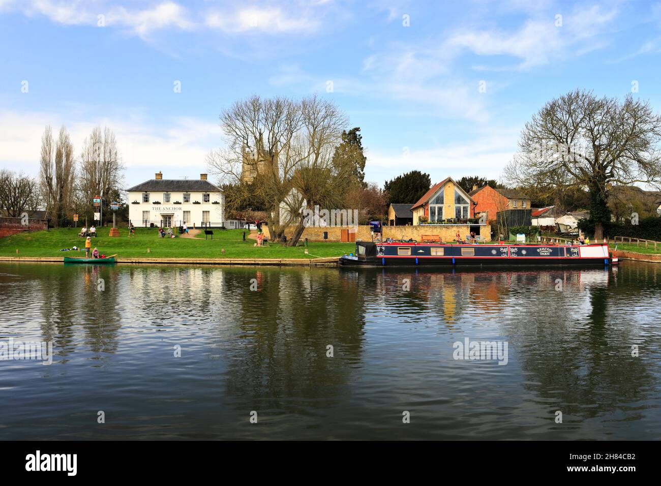 The Anchor pub, River Great Ouse, Great Barford Village, Bedfordshire, Inghilterra, REGNO UNITO Foto Stock