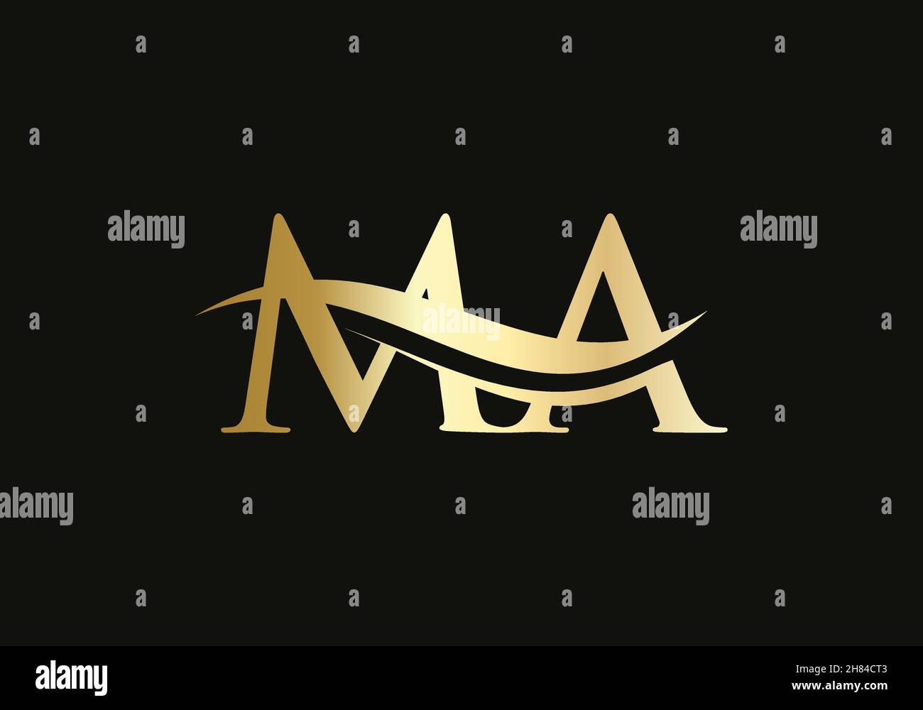 Modello vettoriale del logo collegato alla lettera ma iniziale. Swoosh lettera ma logo design. M A Logo design moderno e alla moda Illustrazione Vettoriale