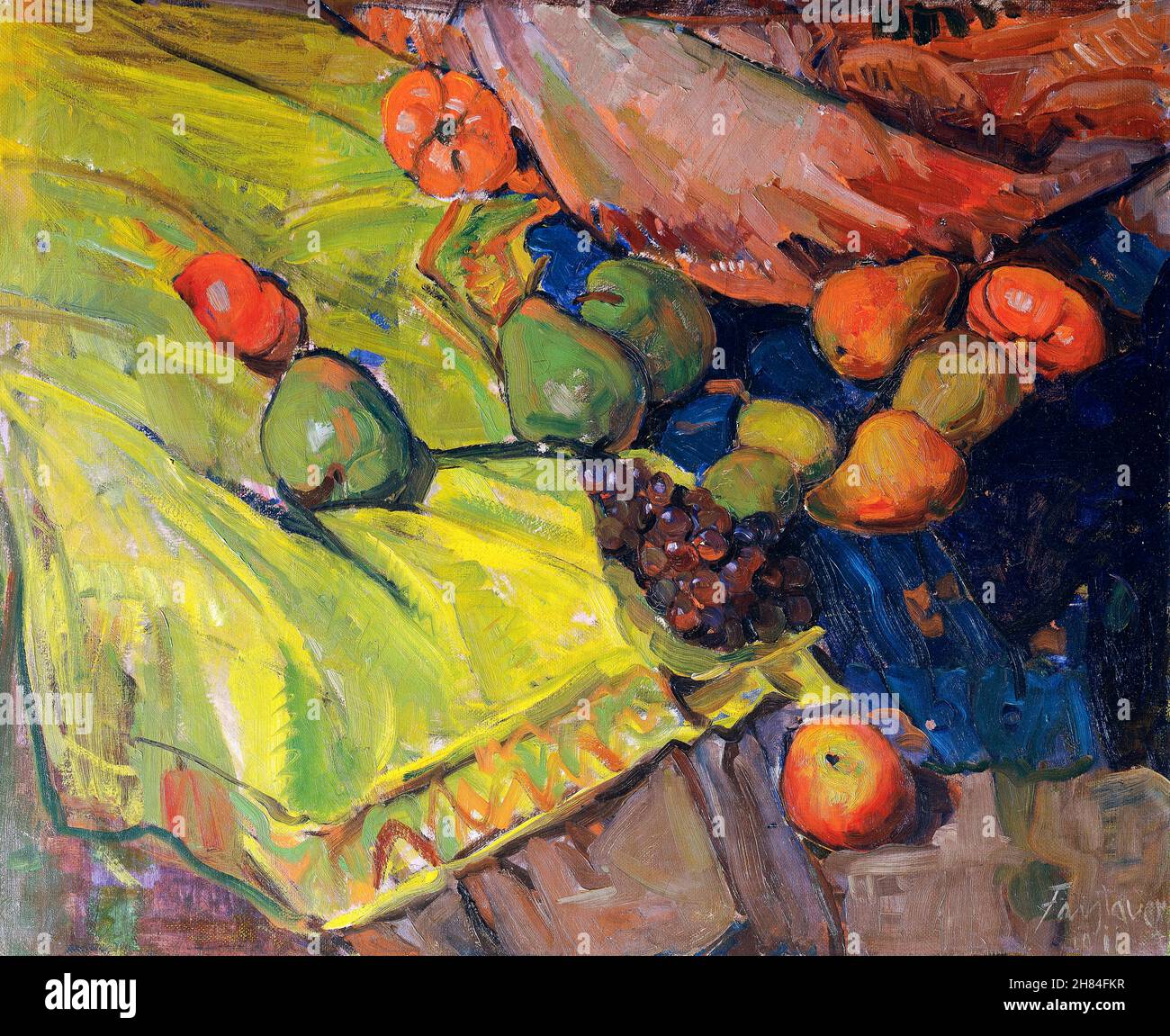 Still Life with fruit on Green Cloth di Anton Faistauer (1887-1930), olio su tela, 1911 Foto Stock