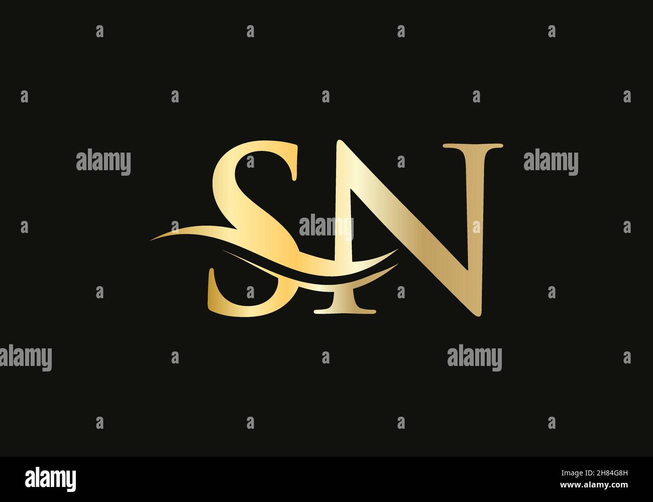 Logo con lettera SN. Premium Letter SN Logo Design con concetto di onda d'acqua Illustrazione Vettoriale