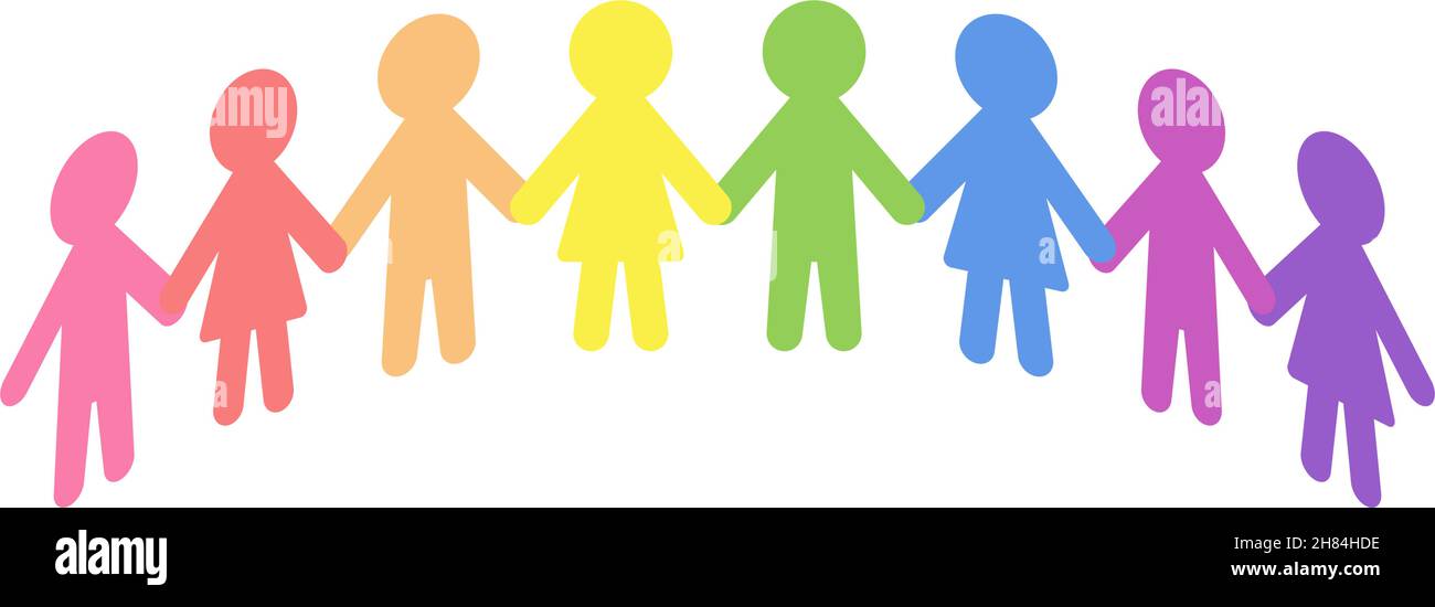 Carta persone catena tenere le mani in un semicerchio come vettore colorato Illustrazione Vettoriale