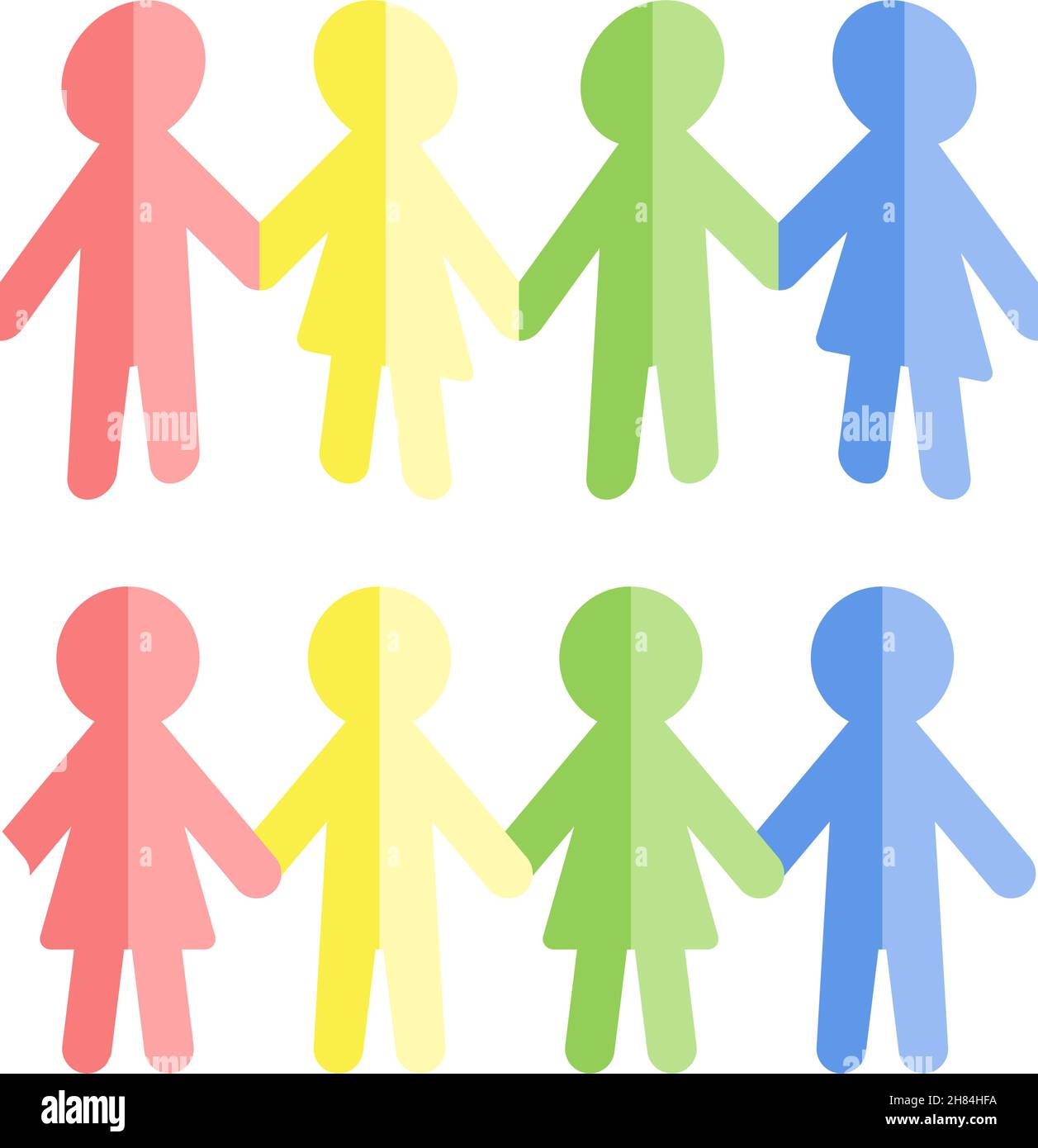 Catena di gente di carta o catena della bambola nel modello ripetitivo come insieme colorato del vettore Illustrazione Vettoriale