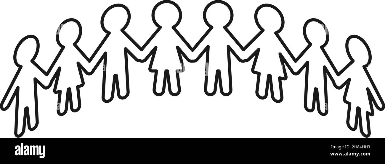 Carta persone catena tenere le mani in un semicerchio come vettore di contorno Illustrazione Vettoriale