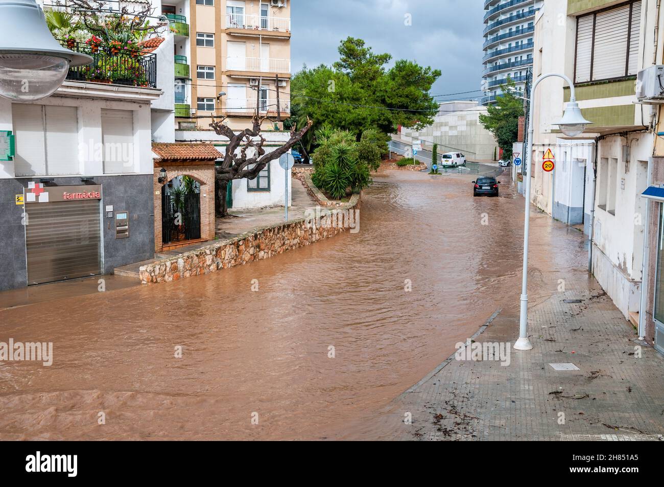 sever alluvioni nella città di l'ampolla, novembre 2021, Catalogna, Spagna Foto Stock