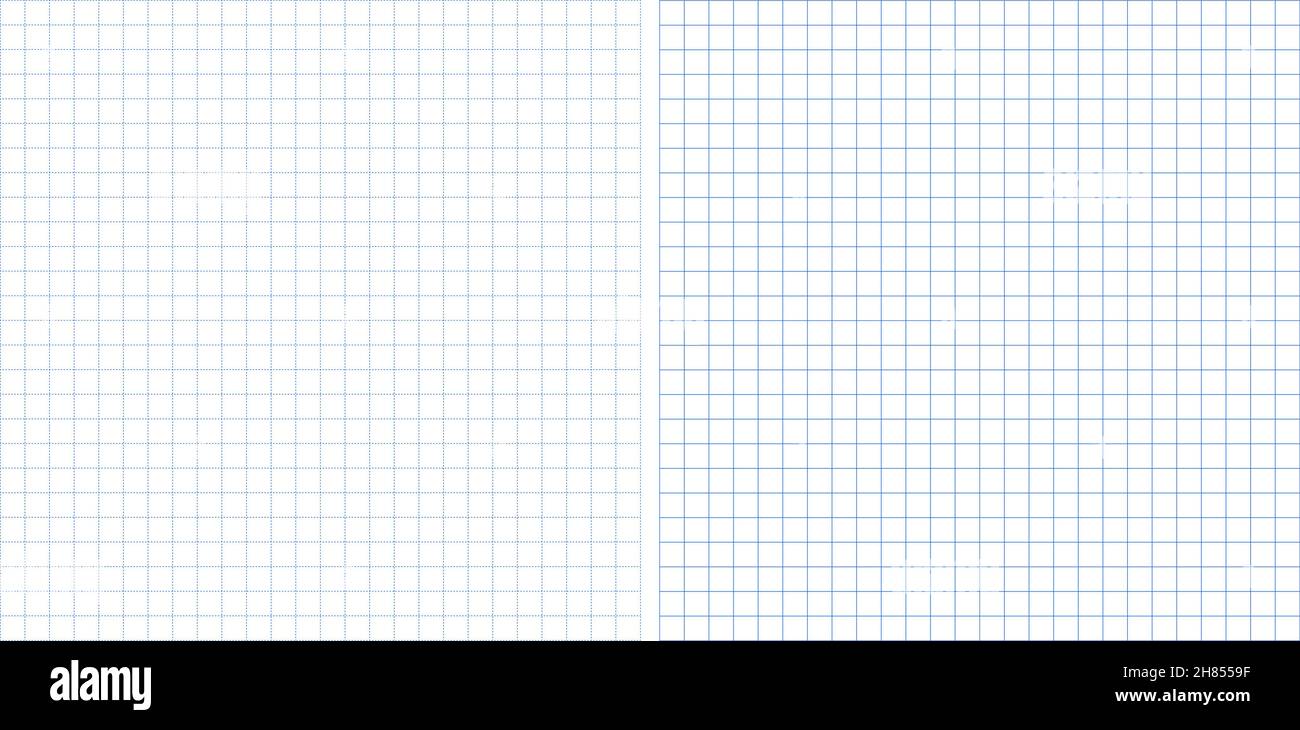 Linea di griglia tratteggiata quadrata blu e linea retta primo piano griglia piccoli spazi vuoti Imposta illustrazione vettoriale. Fogli quadrati per notebook, memo, promemoria. Illustrazione Vettoriale