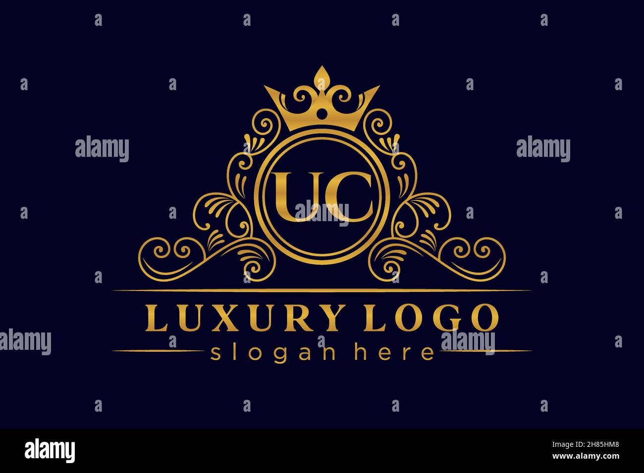 UC Initial Letter Gold calligraphic femminile floreale a mano disegnato araldico monogramma antico vintage stile lusso logo design Premium Illustrazione Vettoriale