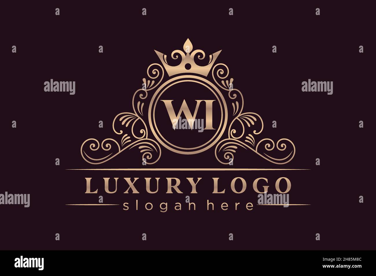 WI Initial Letter Oro calligrafico femminile floreale a mano disegnato araldico monogramma antico vintage stile lusso logo design Premium Illustrazione Vettoriale