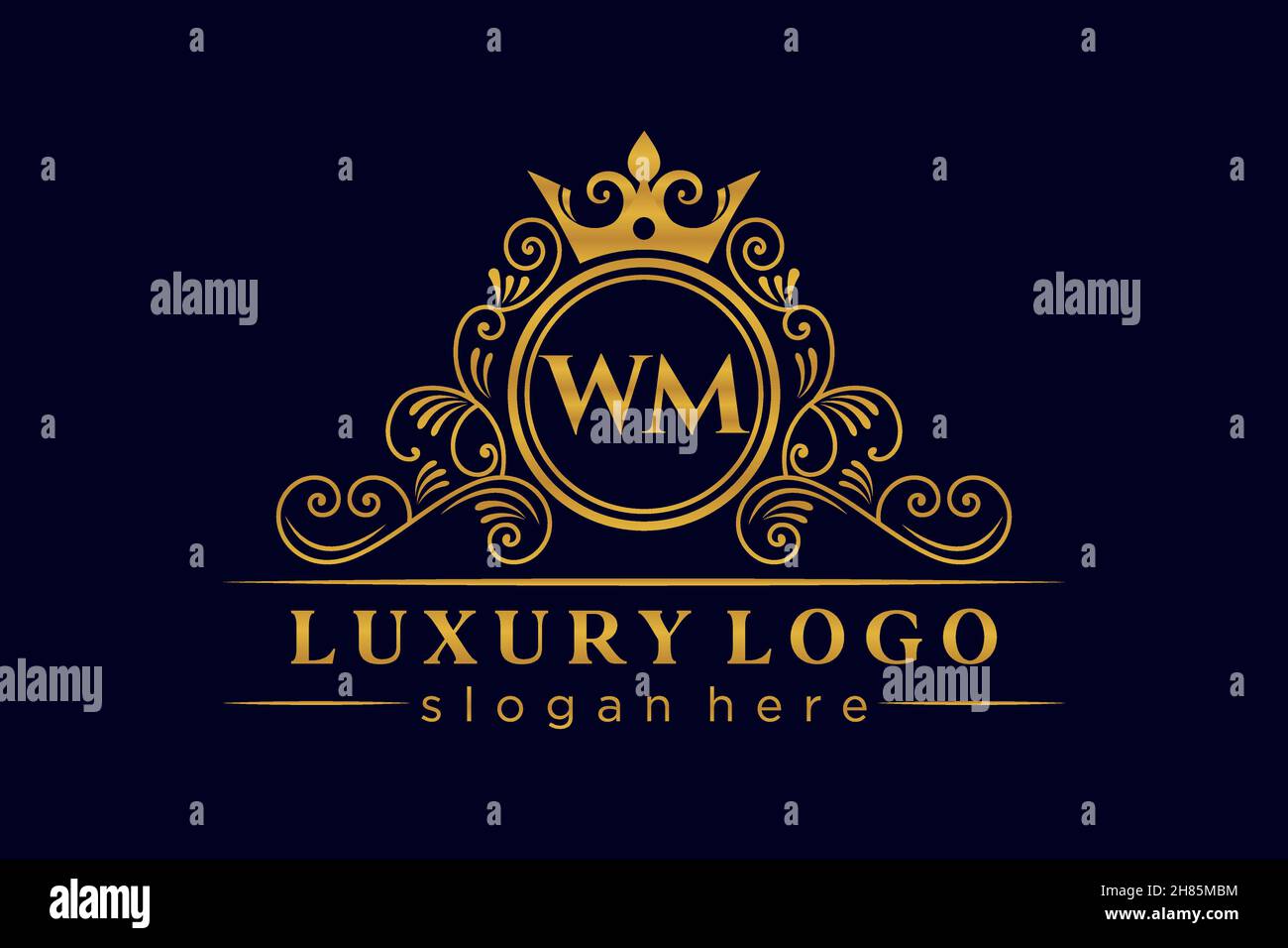 WM Initial Letter Oro calligrafico femminile floreale a mano disegnato araldico monogramma antico vintage stile lusso logo design Premium Illustrazione Vettoriale