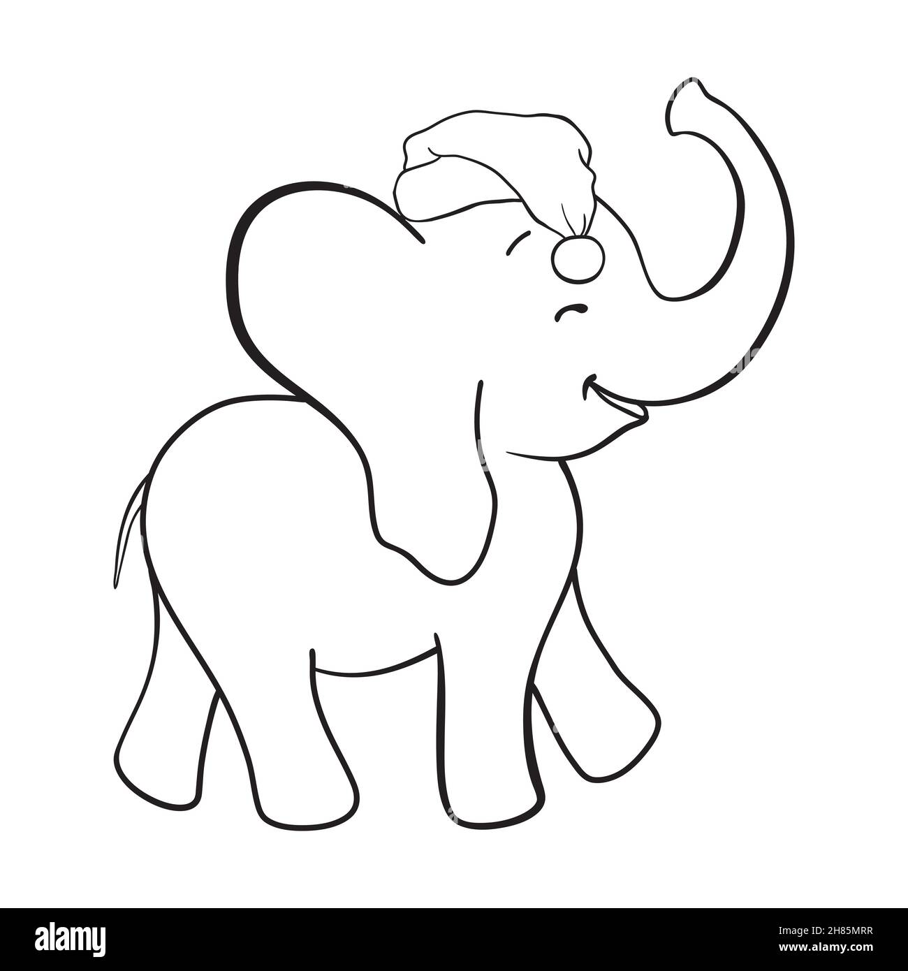 Illustrazione vettoriale disegnata a mano di un simpatico elefante divertente in un cappello di Santa Illustrazione Vettoriale