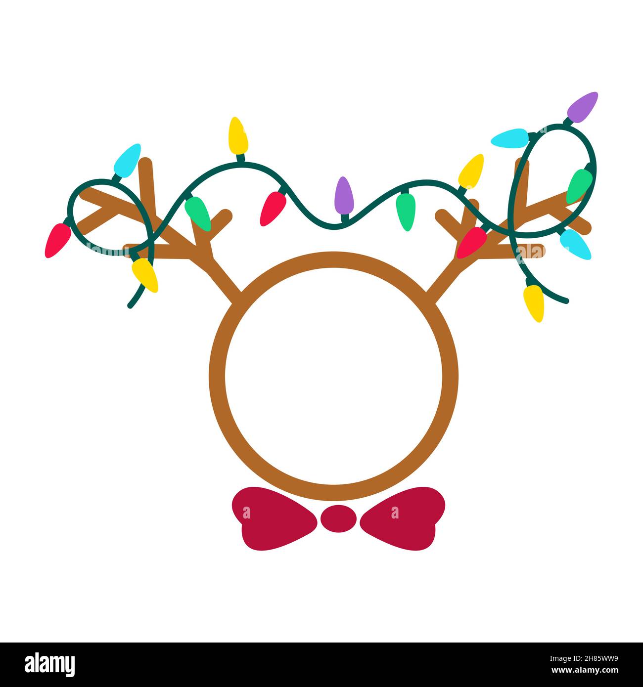 Corna di cervo di Natale decorate con lampadine. Xmas reindeer taglio file design Illustrazione Vettoriale