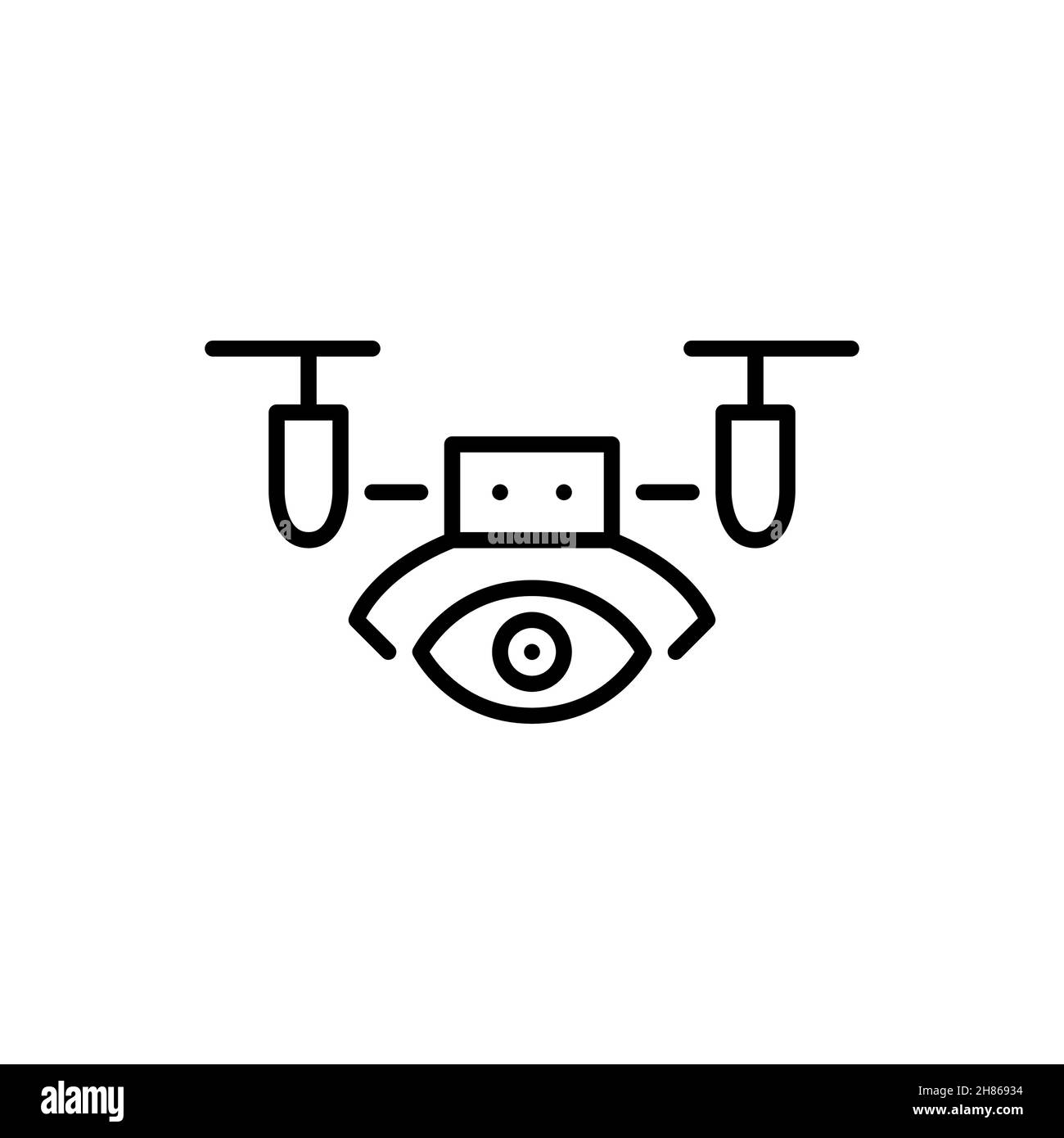 Elicottero da drone con una macchina fotografica. Computer vision, videosorveglianza e sistema di sicurezza intelligente per le città. Icona tratto modificabile pixel Perfect Illustrazione Vettoriale